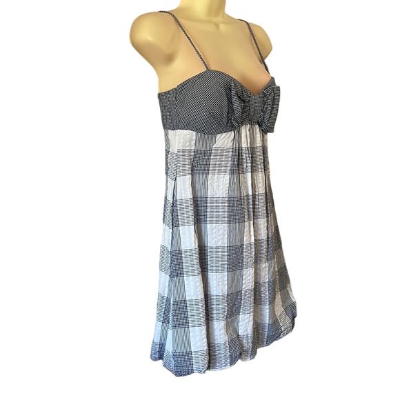 B.Darlin Blue & White Check Cotton Dress with Spaghetti Straps Sundress Country - Picture 2 of 10